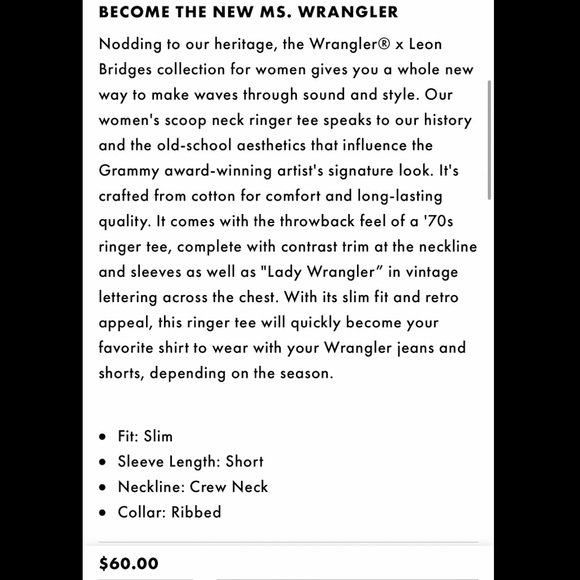 Wrangler X Leon Bridges Women’s Ringer Tee In Vanilla Ice - Picture 9 of 9